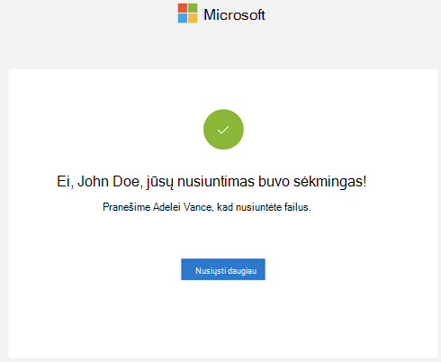 Raginimas, kad nusiuntimas buvo sėkmingas