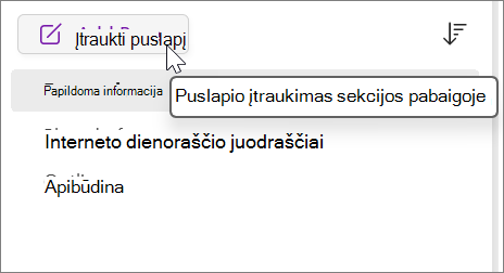 Pasirinkite, kad įtrauktumėte puslapį sekcijos pabaigoje