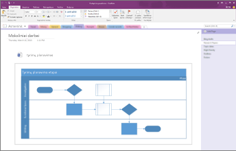 „Visio“ diagramos, įdėtos į „OneNote 2016“, ekrano kopija