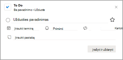 Ekrano kopija, kurioje rodomas iššokantis dialogo langas Užduotys.