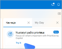 Rodomas skirtukas Kas naujo programoje 