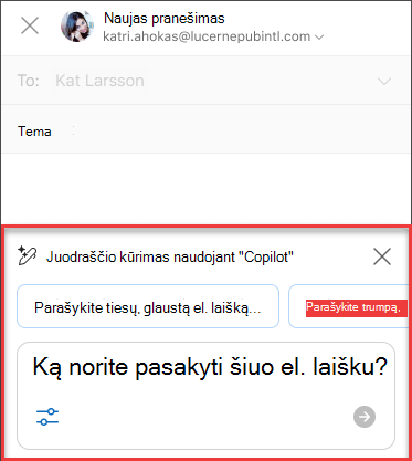 Kai kurie: ką norėtumėte, kad šis el. laiškas pasakytų juodraščio tekstui naudojant 