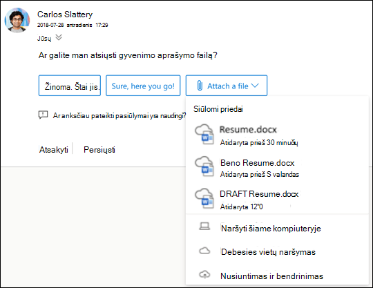 Siūlomų failų pridėjimas programoje 