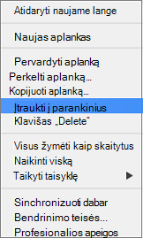 Kontekstinio meniu parinktis Įtraukti į parankinius