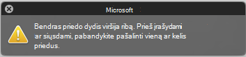 Klaidos pranešimas, kai priedas yra per didelis, kad jį būtų galima išsiųsti