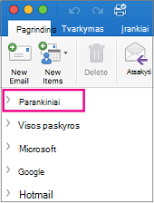Parankiniai yra aplankų sąrašo viršuje šoninėje juostoje