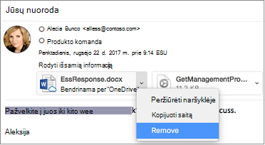 Pasirinkite rodyklę žemyn ir Pašalinti, kad pašalintumėte priedą
