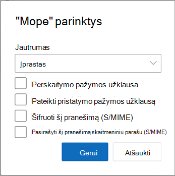 Naujame pranešime pasirinkite Daugiau parinkčių, kad pamatytumėte šifravimo parinktis, kurias galite naudoti.