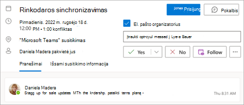 Ekrano kopija, rodanti parinktį Stebėti susitikimą