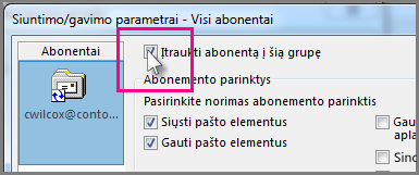 Abonemento šalinimas iš Siuntimo/gavimo grupės