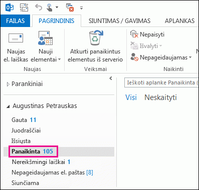 Spustelėkite Panaikinti elementai aplankų sąraše