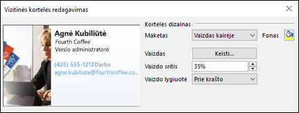 Galite įtraukti atvaizdą į savo elektronines vizitines korteles.