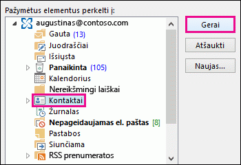 Kontakto perkėlimas į aplanką Kontaktai