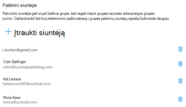 Siuntėjus galite įtraukti arba pašalinti bet kuriuo metu.