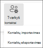 Kontaktų importavimo pasirinkimas valdymo meniu