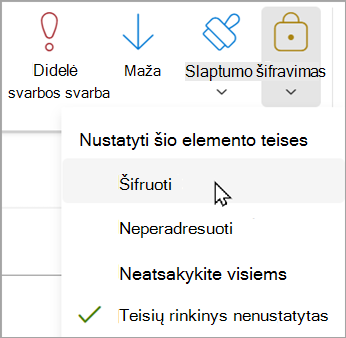 Naujame pranešime pasirinkite Parinktys > Šifruoti > šifruoti.