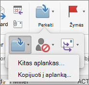 Laiškų perkėlimas arba kopijavimas tarp aplankų