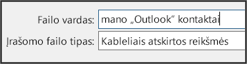 Pavadinkite kontaktų failą.