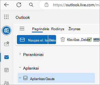 Ekrano nuotrauka, kurioje matomas Outlook.com pagrindinis puslapis