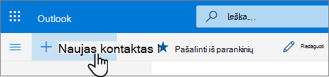 Mygtuko Naujas kontaktas ekrano kopija