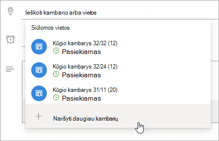 Siūlomų vietų meniu ekrano kopija