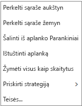 Ekrano nuotrauka, kurioje rodomas konteksto arba nuorodų meniu, rodomas dešiniuoju pelės mygtuku spustelėjus pašto aplanką Gauta.