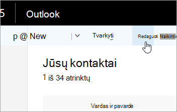 Mygtuko „Redaguoti“, esančio po „Outlook“ naršymo juosta, ekrano nuotrauka.