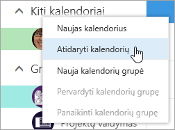 Kontekstinio meniu Kiti kalendoriai ekrano nuotrauka su pasirinkta parinktimi Atidaryti kalendorių.