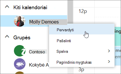 Ekrano kopija, kurioje matyti kontekstinis meniu Kiti kalendoriai.