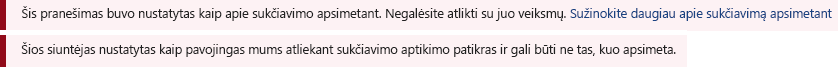 „Outlook“ pranešimo raudonos saugos juostos laiško ekrano nuotrauka.