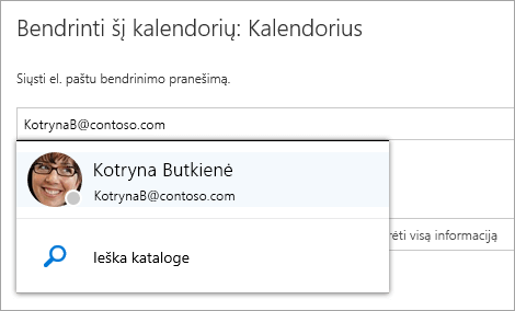 Dialogo lango Bendrinti šį kalendorių ekrano nuotrauka.