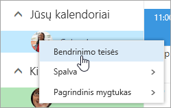 Jūsų kalendoriaus kontekstinio meniu su pasirinktomis bendrinimo teisėmis ekrano nuotrauka.