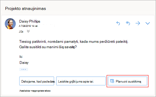 Siūlomo atsakymo į susitikimo planavimą ekrano kopija