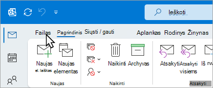 Pasirinkti failą iš juostelės