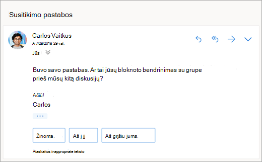 Siūlomų atsakymų ekrano kopija
