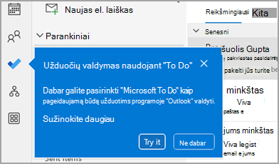 Mėlyno mokymo iškvietimo lauko ekrano kopija.