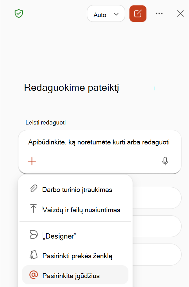 Ekrano kopija, kurioje matyti pasirinkimas Pasirinkti įgūdžius iš 
