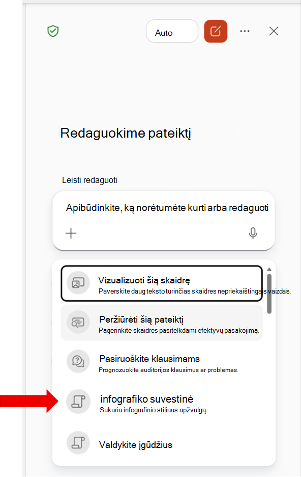 Ekrano kopija, kurioje parodytas pasirinktinis organizavimo įgūdis sąraše Pasirinkite įgūdžius.
