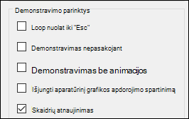 Pateikties nustatymas su įgalinta funkcija Skaidrių atnaujinimas grupė Demonstravimo parinktys.
