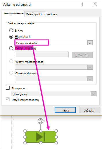 Rodomas dialogas veiksmų mygtukams nustatyti programoje „PowerPoint“