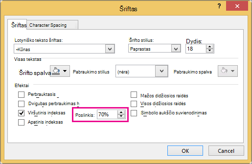 Rodo dialogo langą Šriftas programoje „PowerPoint“