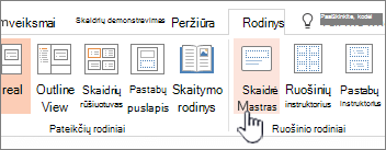 programos „PowerPoint“ juostelėje rodomas skaidrių ruošinio mygtukas