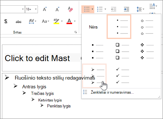 Numatytojo ženklelių nustatymas visiems lygiams
