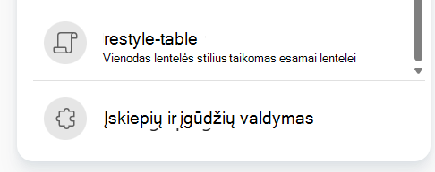 Ekrano kopija, kurioje parodytas įrašyto įgūdžio pasirinkimas iš „Copilot“ raginimas pliuso meniu.