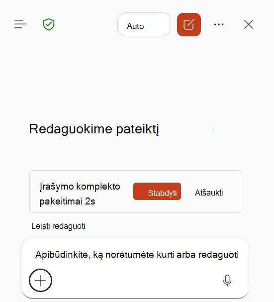 Ekrano kopija, kurioje matomas vykdomas įgūdžių įrašymas naudojant 
