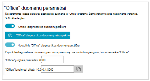 Diagnostikos duomenų peržiūros programos parametrų dalies 