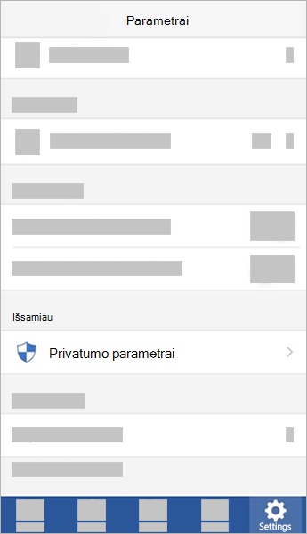 Ekrano kopija, kurioje matoma privatumo parametrų parinktis sistemoje 