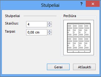 „Publisher“ teksto lauko įrankių daugiau stulpelių ekrano nuotrauka.