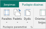 Grupė Puslapio sąranka skirtuke Puslapio dizainas.