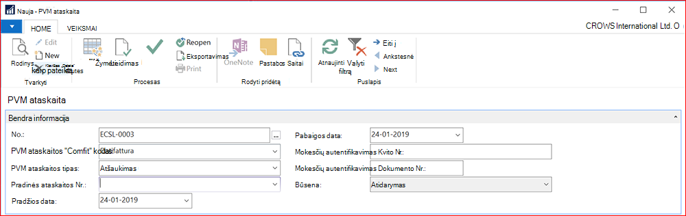 Naujos PVM ataskaitos ekrano kopija